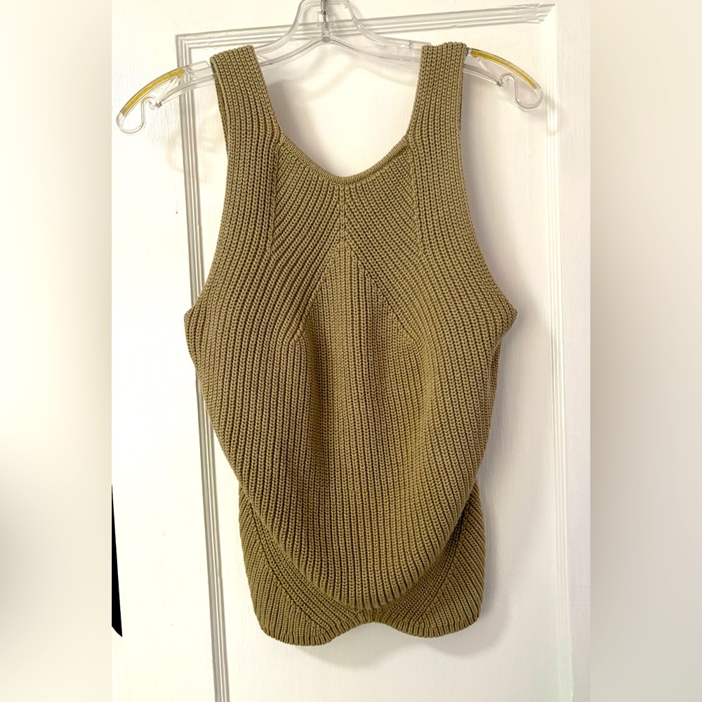 Express Ribbed High Neck Curved Hem Sweater Tank